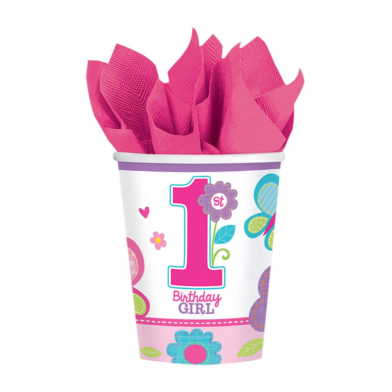 Sweet Birthday Girl Paper Cups 9oz, 18pcs Printed Tableware - Party Centre - Party Centre