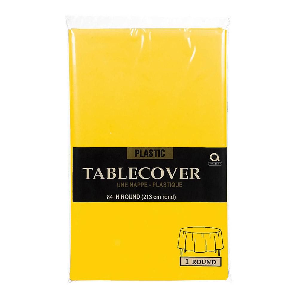 Yellow Sunshine Round Plastic Table Cover 84in Solid Tableware - Party Centre - Party Centre