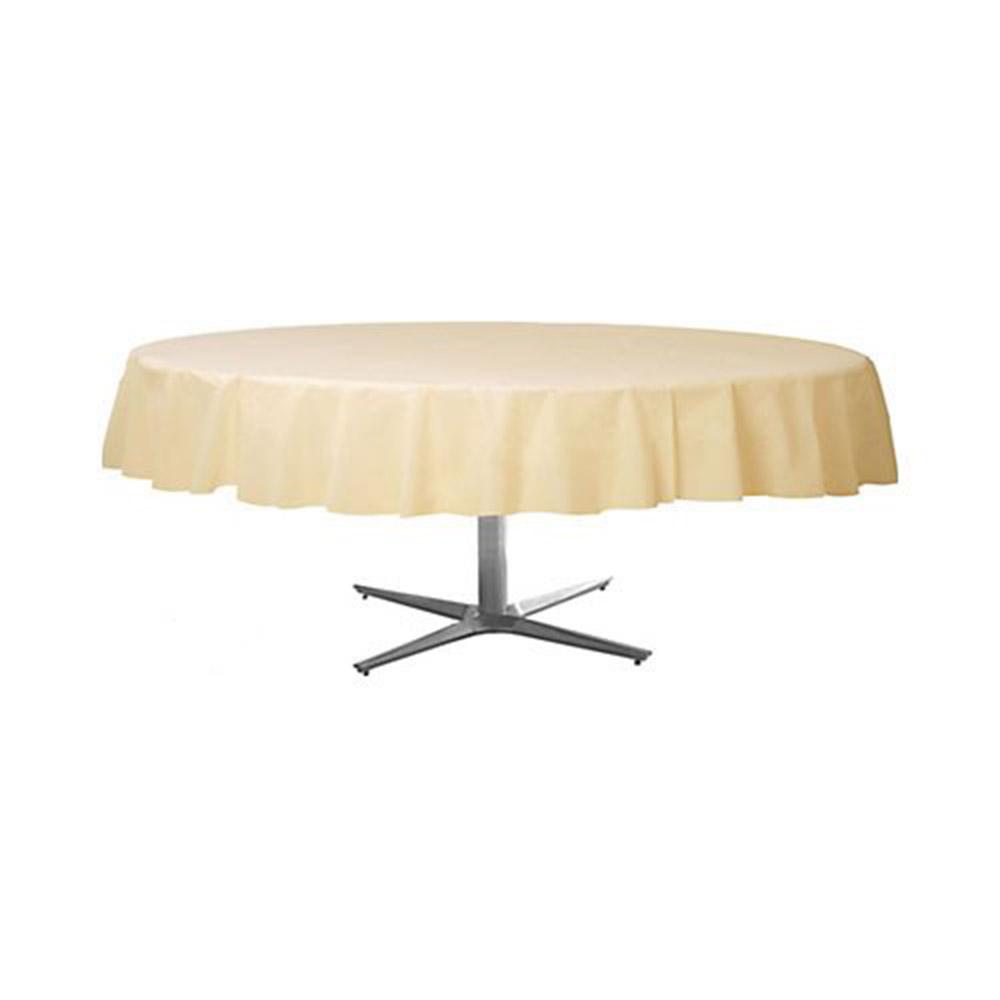 Vanilla Creme Round Plastic Table Cover 84in Solid Tableware - Party Centre - Party Centre
