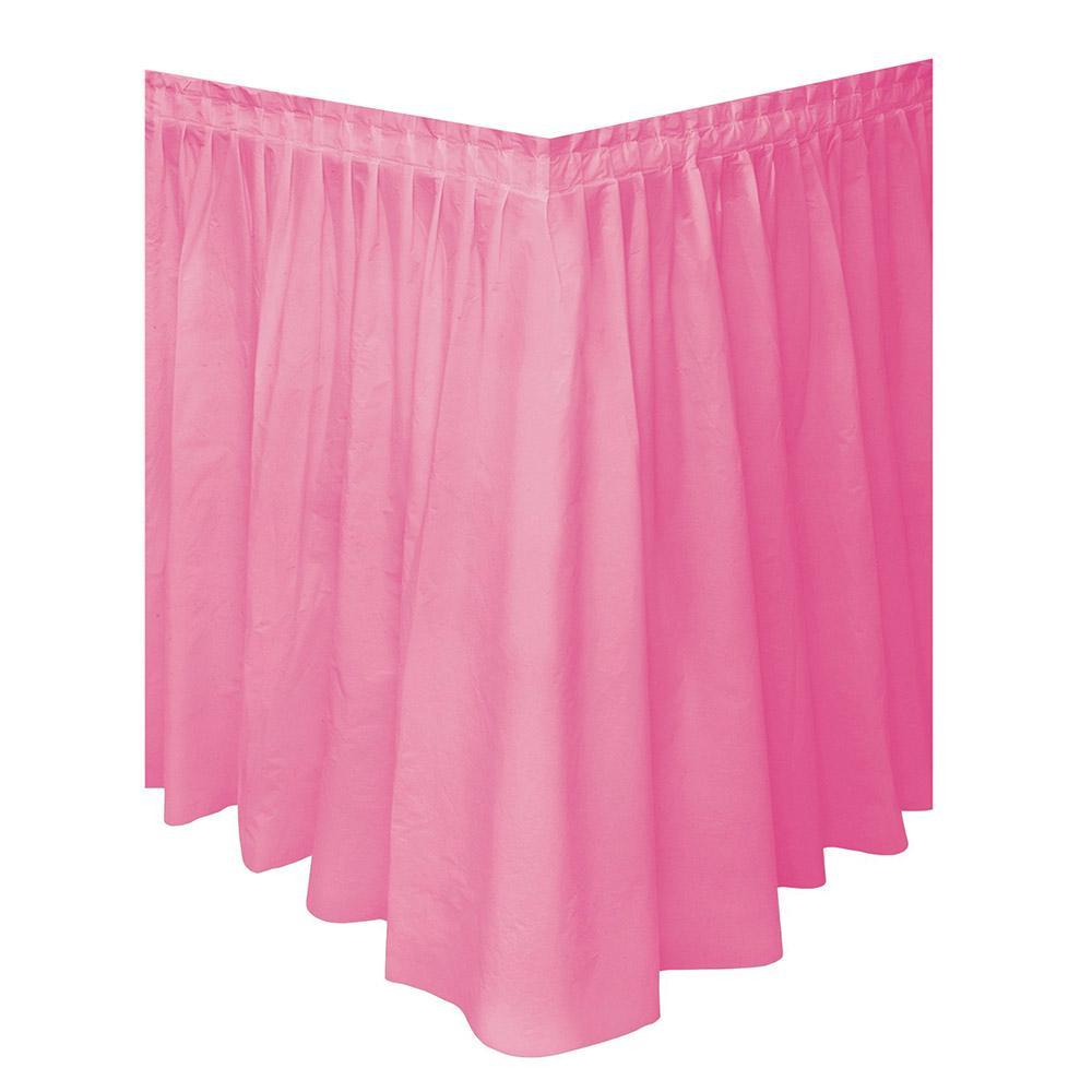 Bright Pink Plastic Table Skirt 14in x 29in Solid Tableware - Party Centre - Party Centre