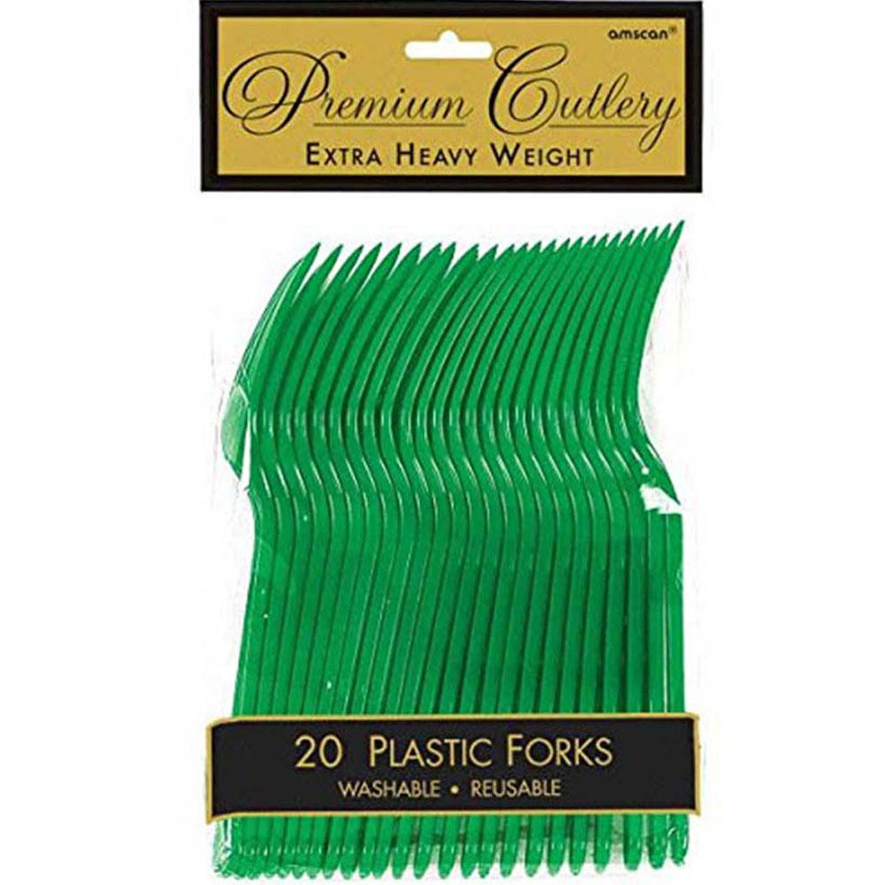 Festive Green Heavy Weight Plastic Forks 20pcs Solid Tableware - Party Centre - Party Centre