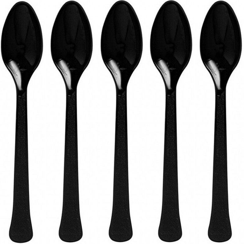 Jet Black Heavy Weight Plastic Spoons 20pcs Solid Tableware - Party Centre - Party Centre