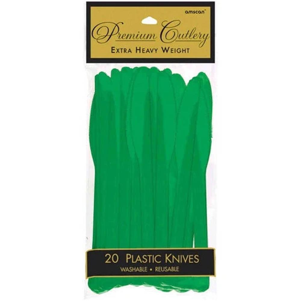 Festive Green Heavy Weight Plastic Knives 20pcs Printed Tableware - Party Centre - Party Centre