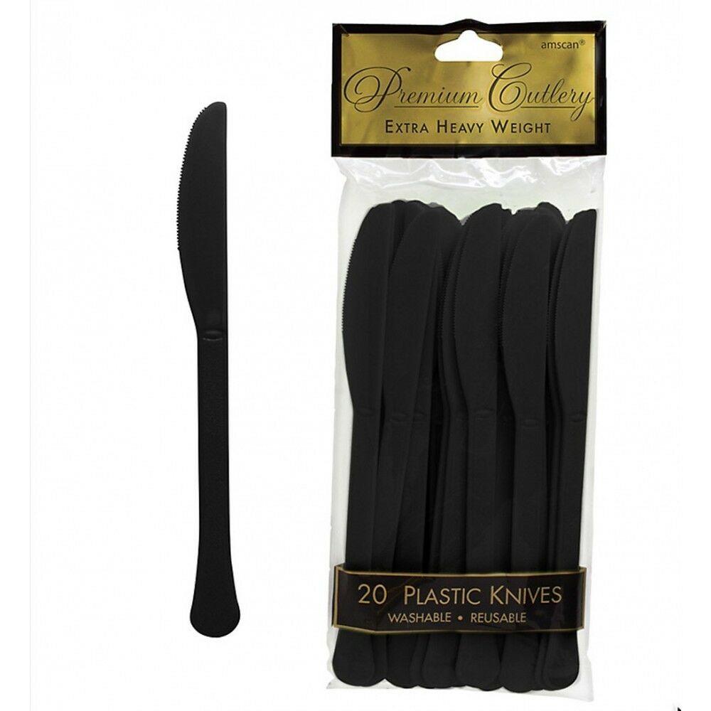 Jet Black Heavy Weight Plastic Knives 20pcs Solid Tableware - Party Centre - Party Centre