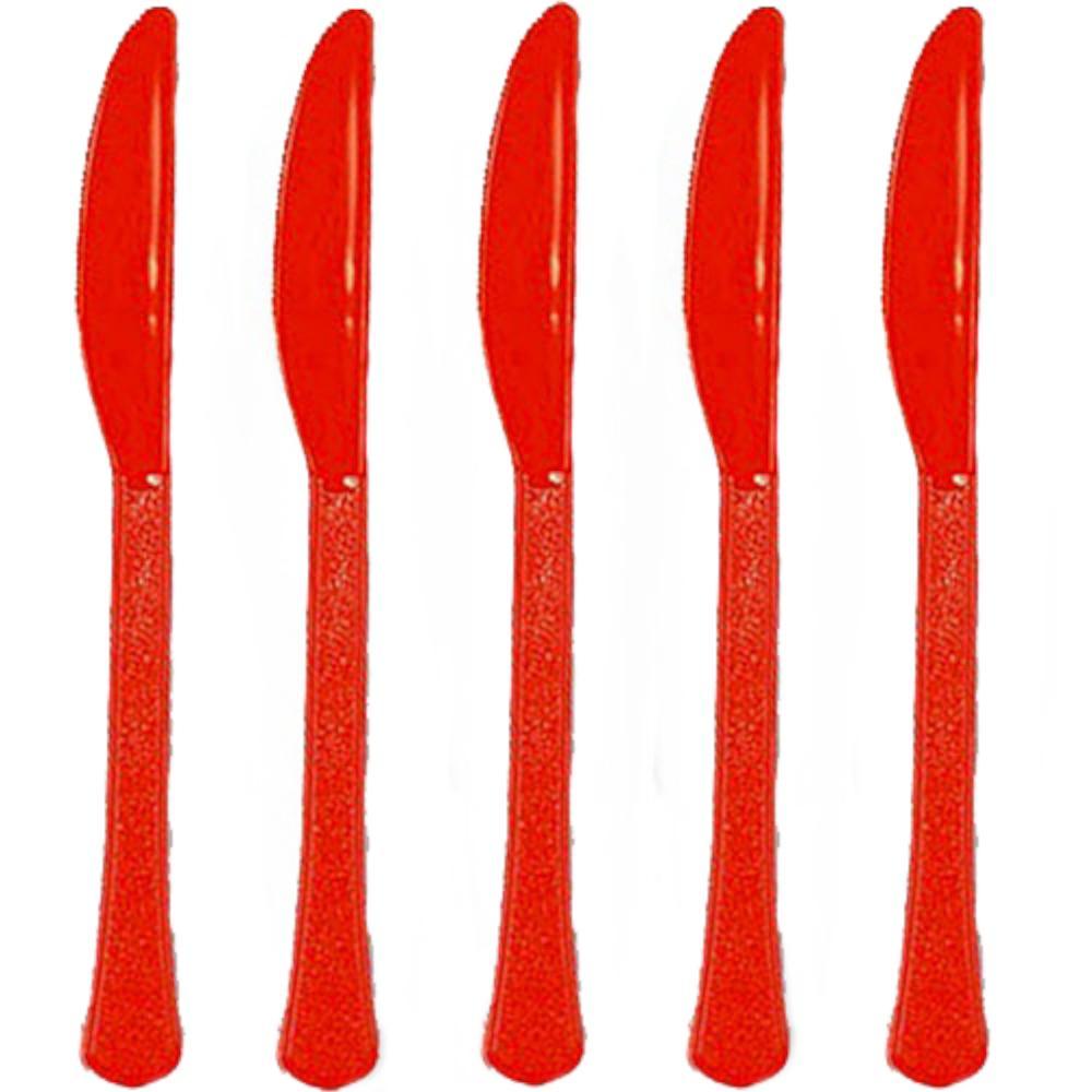 Apple Red Heavy Weight Plastic Knives 20pcs Solid Tableware - Party Centre - Party Centre