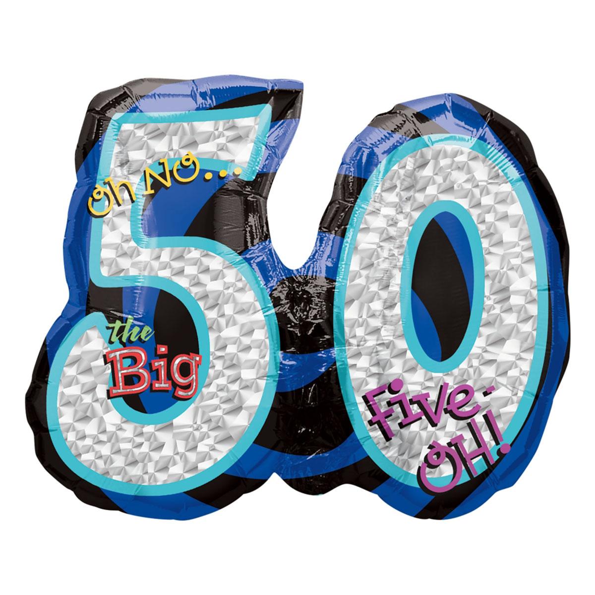 Oh No The Big 50 Holographic Balloon 26 x 21in Balloons & Streamers - Party Centre - Party Centre