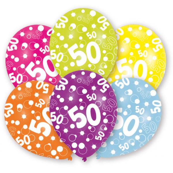All Around Printed Age 50 Latex Balloons 11in, 6pcs Balloons & Streamers - Party Centre - Party Centre