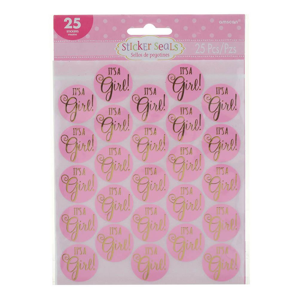 Baby Shower It's A Girl Pink Sticker Seals 25pcs Favours - Party Centre - Party Centre