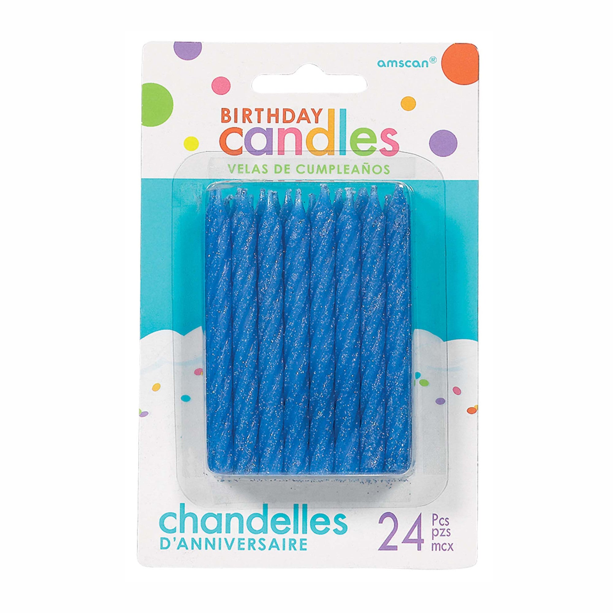 Blue Large Spiral Glitter Candles 24pcs - Party Centre