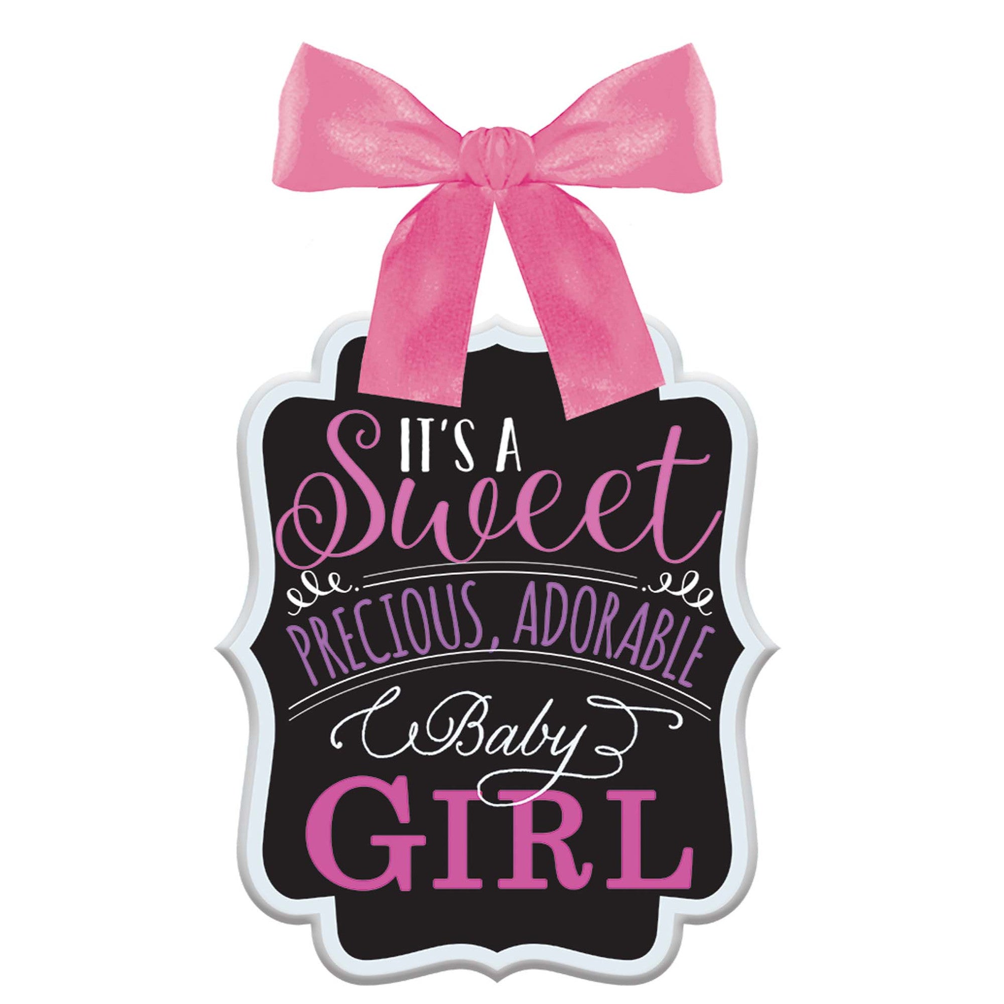 Baby Girl Ribbon Bow Hanger Sign - Party Centre