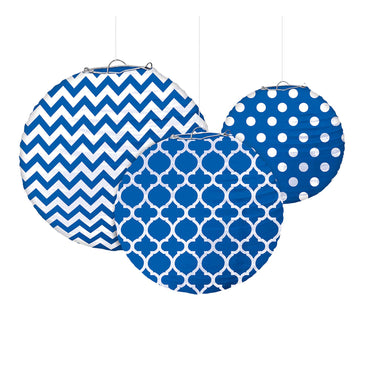 فانوس ورقي دائري مطبوع بلون أزرق ملكي لامع مقاس 24 سم - Party Centre