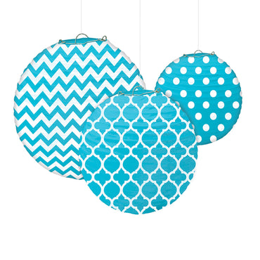 Caribbean Dots & Chevron Round Paper Lanterns 3pcs - Party Centre