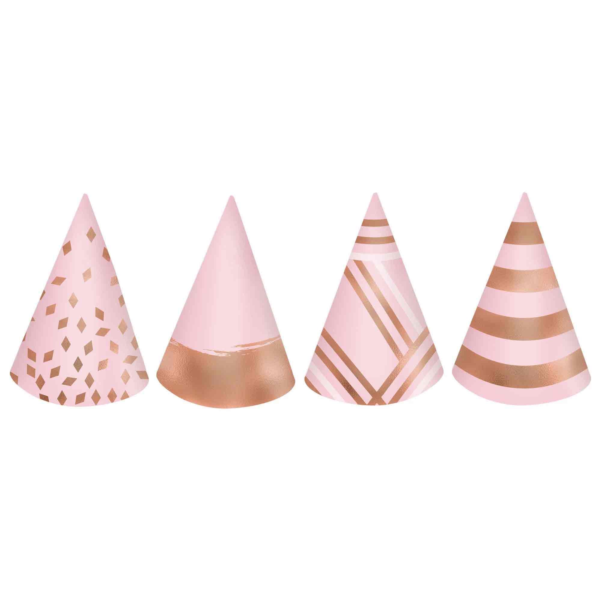 Blush Birthday Mini Cone Hats 12pcs - Party Centre