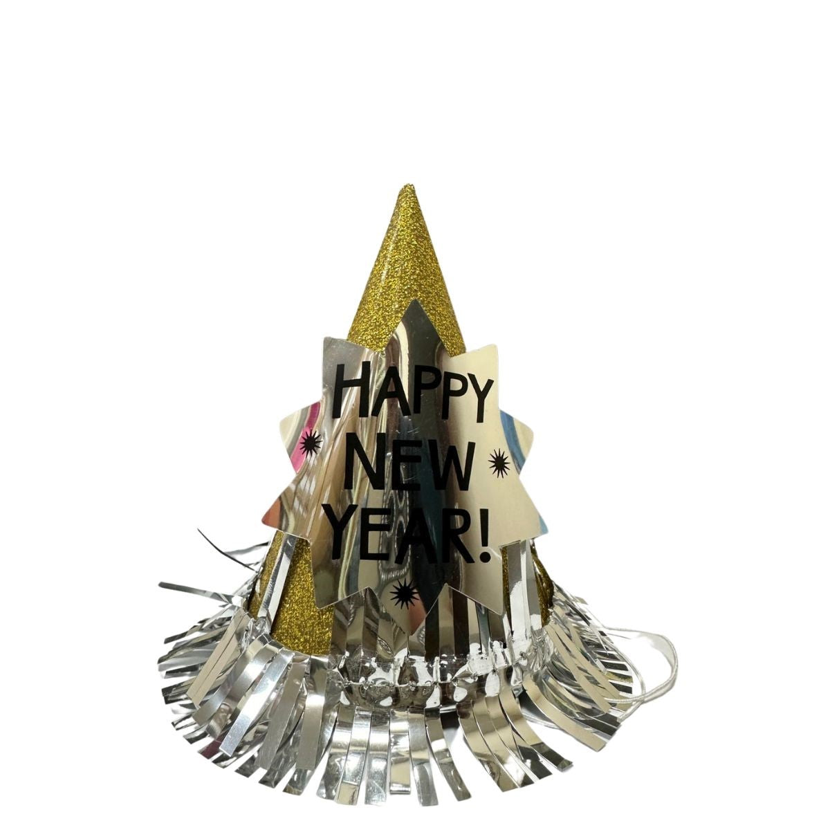 Happy New Year Gold Glitter Cone Hat - Party Centre