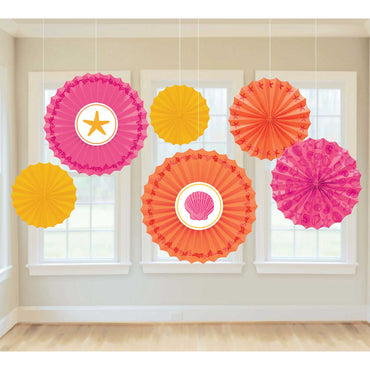 Summer Shell Paper Fan Decoration 6pcs - Party Centre