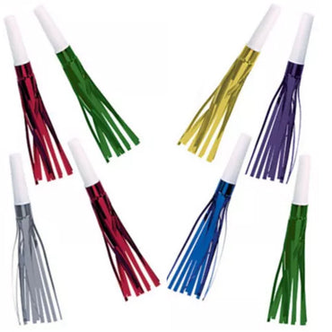 New Year's Fringe Squawkers Foil Multi Color 8pcs, 7in - Party Centre