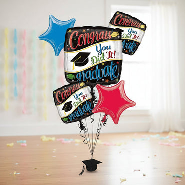 Graduation-themed balloons with 'Congrats You Did It! Graduate' text on a white background - Party Centre