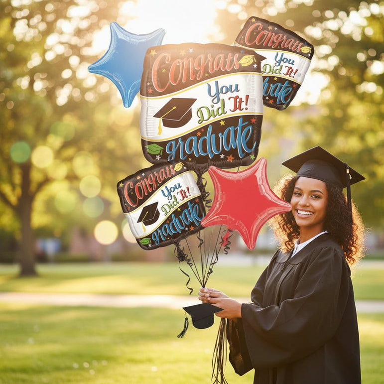 Grad Going Places Balloon Bouquet, 5pcs Foil Balloon Party Decoration