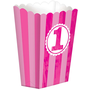 1st Birthday Girl Small Popcorn Boxes 5pcs - Party Centre