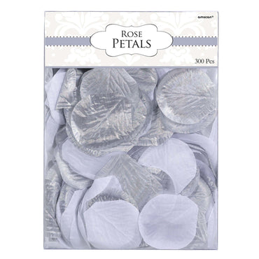 Silver/White Fabric Confetti Petals 2in, 300pcs - Party Centre