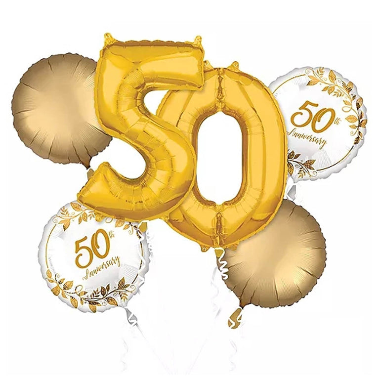 Happy 50th Anniversary Balloon Bouquet, 5pcs Foil Balloon Party Decoration