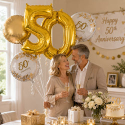Happy 50th Anniversary Balloon Bouquet, 5pcs Foil Balloon Party Decoration