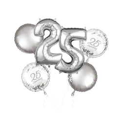 Happy 25th Anniversary Balloon Bouquet, 5pcs Foil Balloon Party Decoration