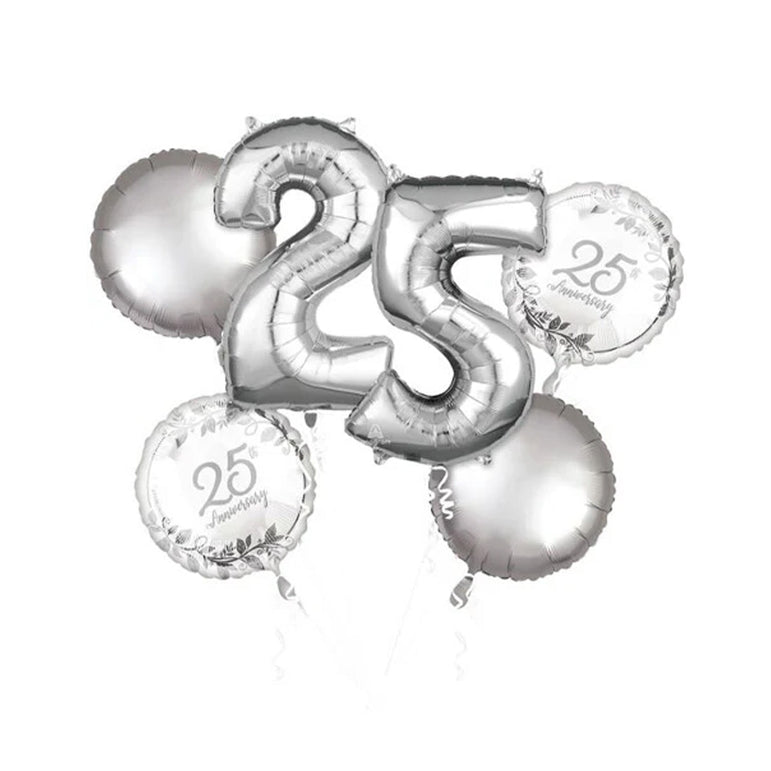 Happy 25th Anniversary Balloon Bouquet, 5pcs Foil Balloon Party Decoration