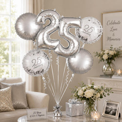 Happy 25th Anniversary Balloon Bouquet, 5pcs Foil Balloon Party Decoration