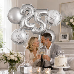 Happy 25th Anniversary Balloon Bouquet, 5pcs Foil Balloon Party Decoration