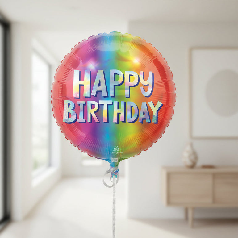 Colorful balloon with 'Happy Birthday' text on a white background