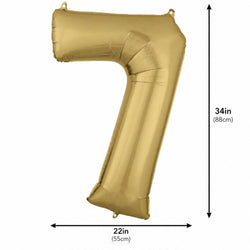 White Gold Number 7 Supershape Foil Balloon 55x88cm Party Decoration