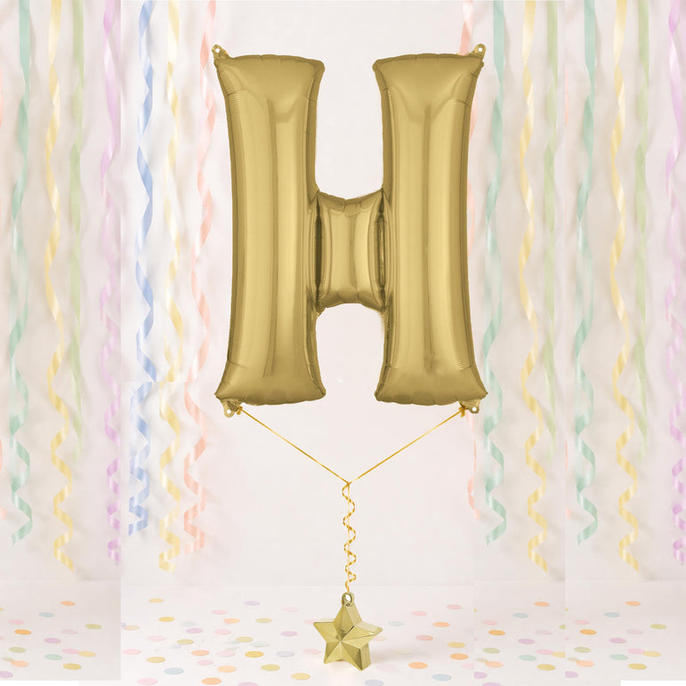 White Gold Letter H Supershape Foil Balloons 66x81cm Party Decoration