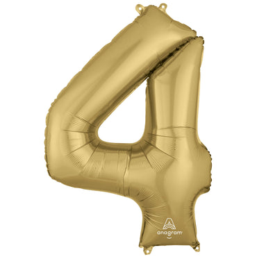 Number 4 White Gold Supershape Foil Balloon - Party Centre