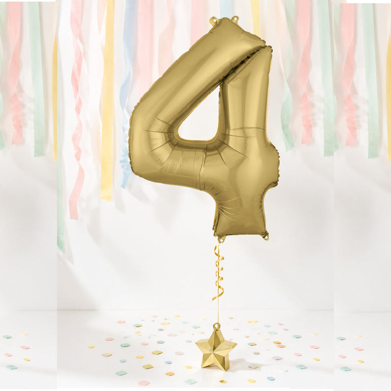 White Gold Number 4 Supershape Foil Balloon 60x91cm Party Decoration