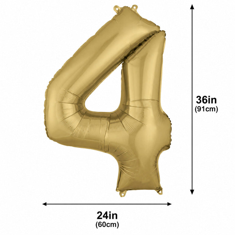 White Gold Number 4 Supershape Foil Balloon 60x91cm Party Decoration
