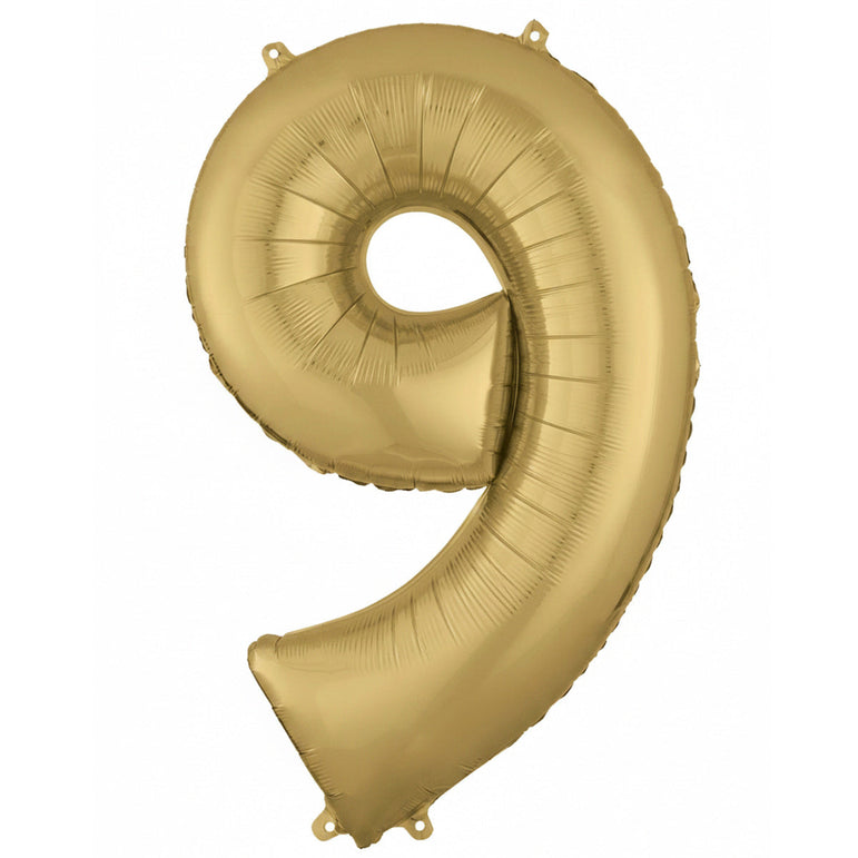 White Gold Number 9 Supershape Foil Balloon 55x86cm Party Decoration