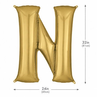 White Gold Letter N Supershape Foil Balloon 60x81cm Party Decoration - Party Centre
