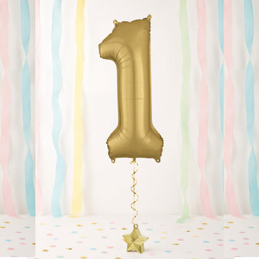 White Gold Number 1 Supershape Foil Balloon 33x86cm Party Decoration - Party Centre