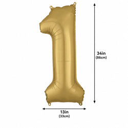 White Gold Number 1 Supershape Foil Balloon 33x86cm Party Decoration