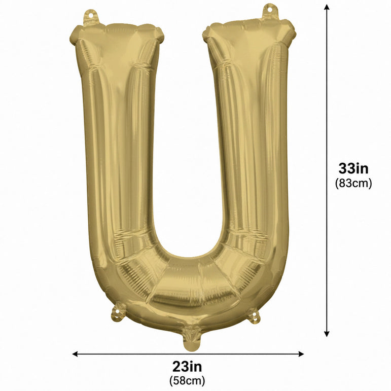 White Gold Letter U Supershape Foil Balloon 58x83cm Party Decoration