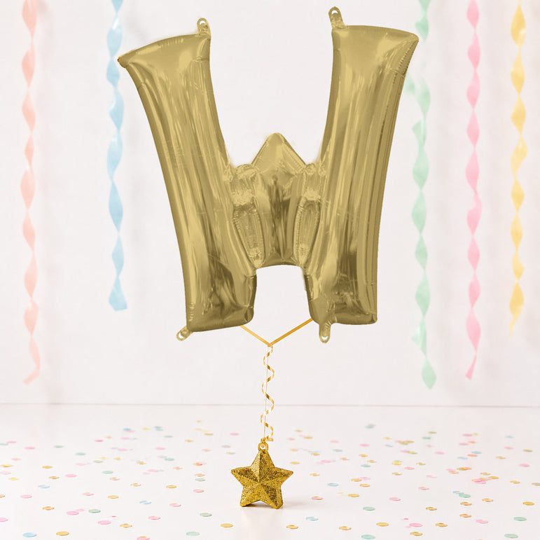 White Gold Letter W Supershape Foil Balloon 71x83cm Party Decoration