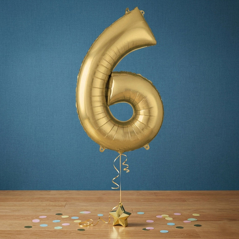 White Gold Number 6 Supershape Balloon 55x86cm Foil Balloon Party Decoration