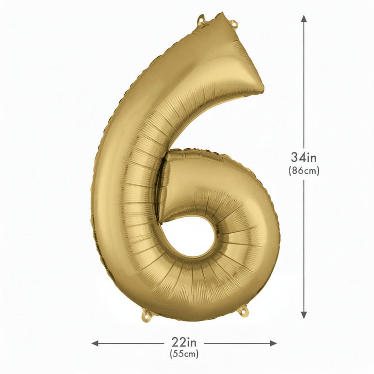 White Gold Number 6 Supershape Balloon 55x86cm Foil Balloon Party Decoration