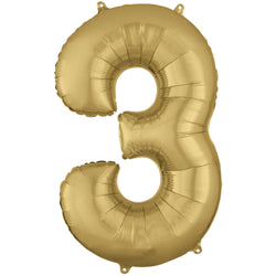 White Gold Number 3 Supershape Foil Balloon 34-Inch Party Decoration