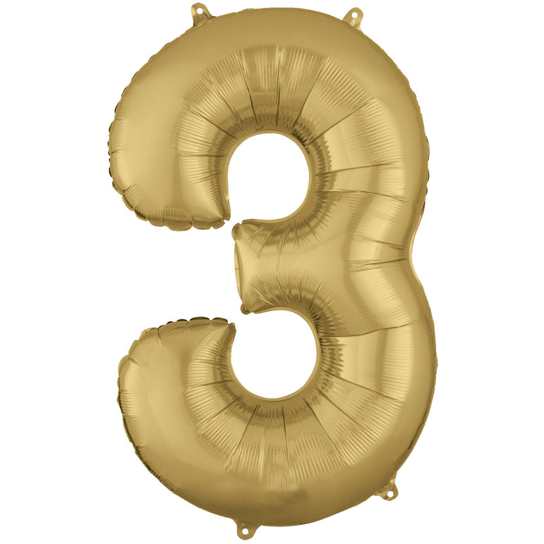 White Gold Number 3 Supershape Foil Balloon 34-Inch Party Decoration