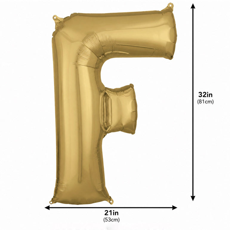 White Gold Letter F Supershape Foil Balloons 53x81cm Party Decoration