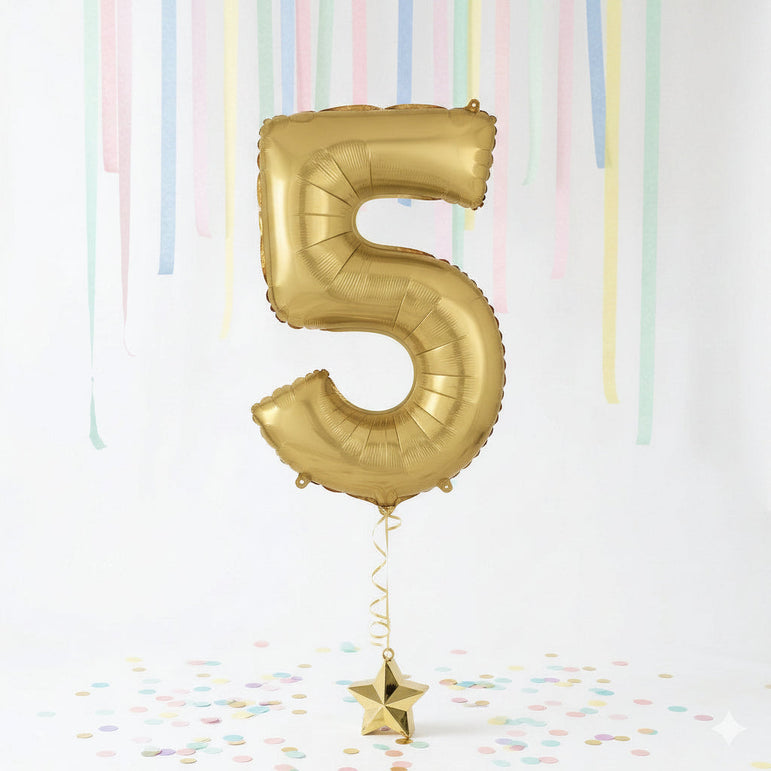 White Gold Number 5 Supershape Foil Balloon Party Decoration