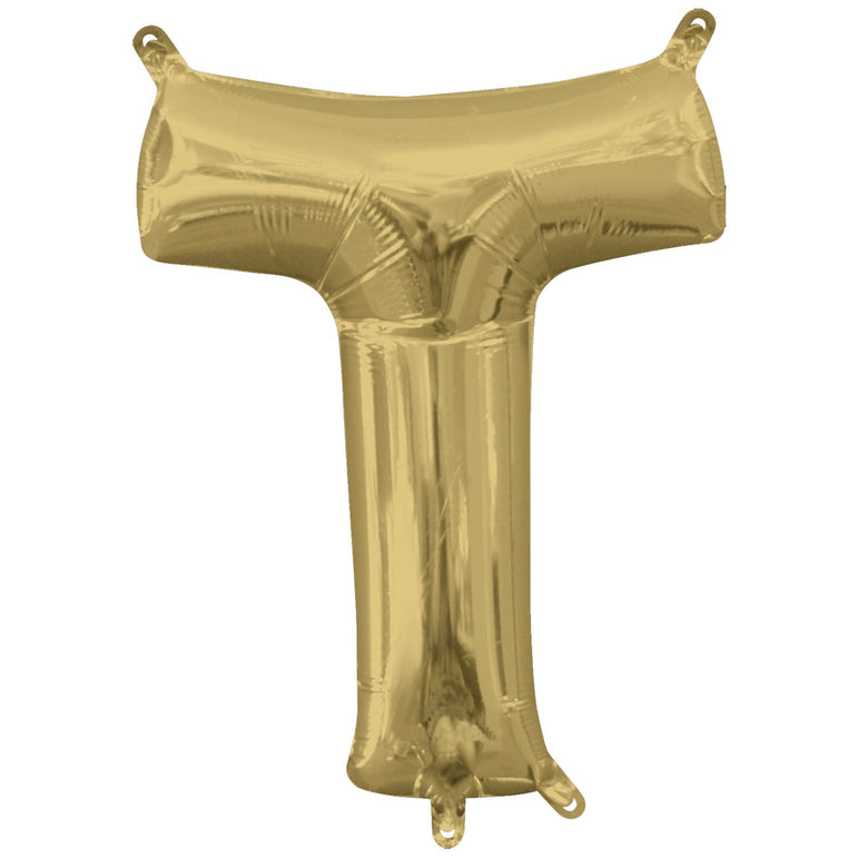 Gold letter 'T' balloon on a white background