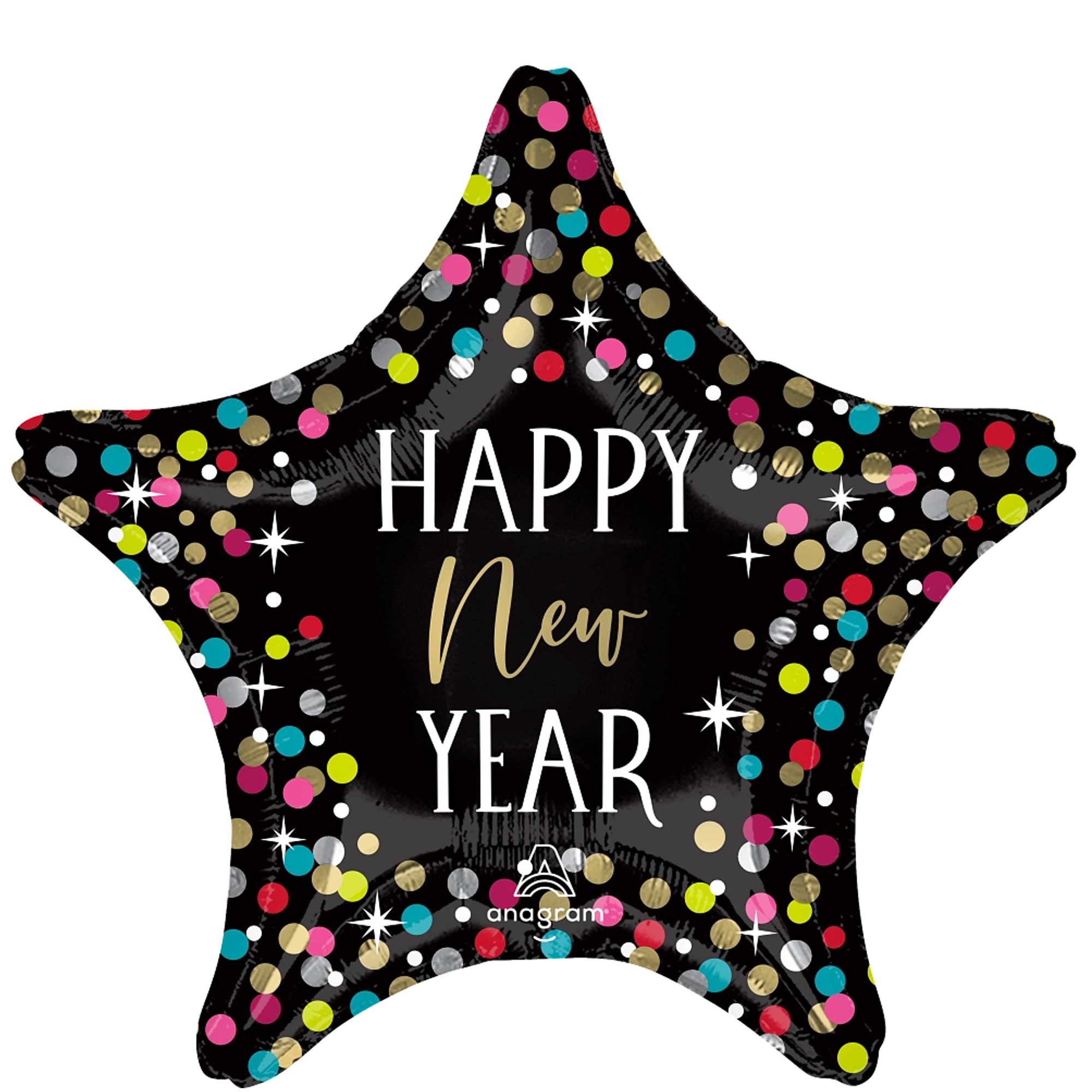 Happy New Year Colorful Confetti Star Foil Balloon 18In - Party Centre